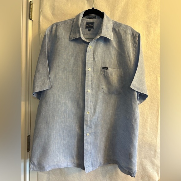 Faconnable light Blue 100% linen Casual Button Down mens Shirt Sz-L. E18 - Picture 7 of 10